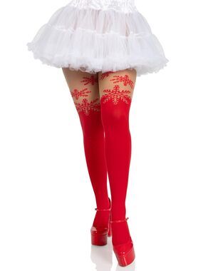 5050 Christmas Holiday Spandex Tights, Red Snowflake, One Size